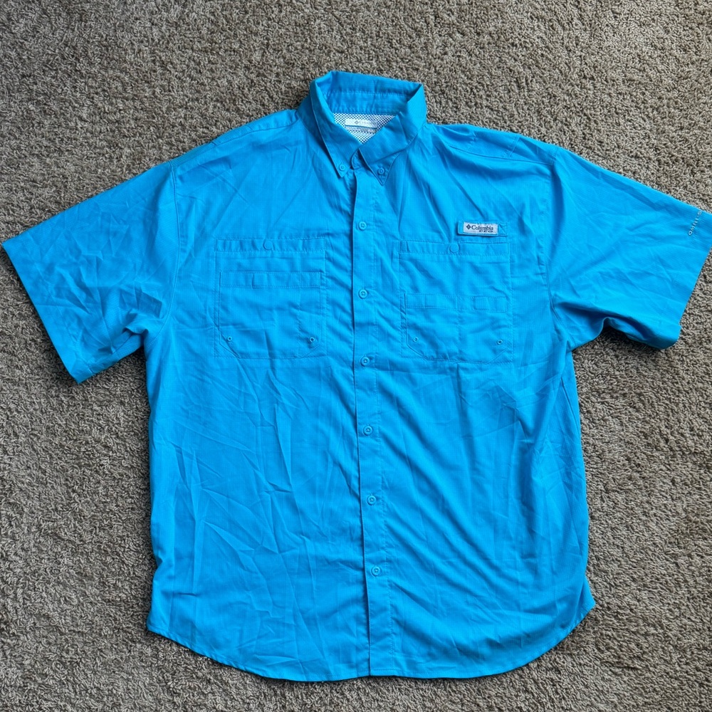 EUC Men’s Blue Echo Tamiami II Omni-Shade Columbia Short Sleeve Polo Size XL - Picture 2 of 14